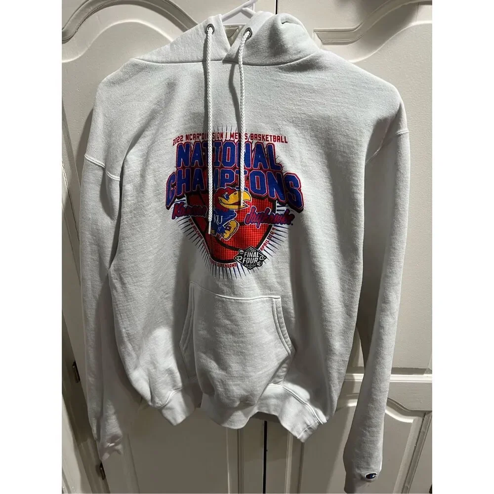 Kansas Jayhawks White Hoodie Adult Size Medium NCAA National Champions 2022 SZ S